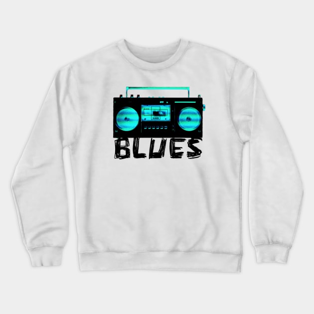 Blues Rock Radio for Blues Music Crewneck Sweatshirt by badlydrawnbabe